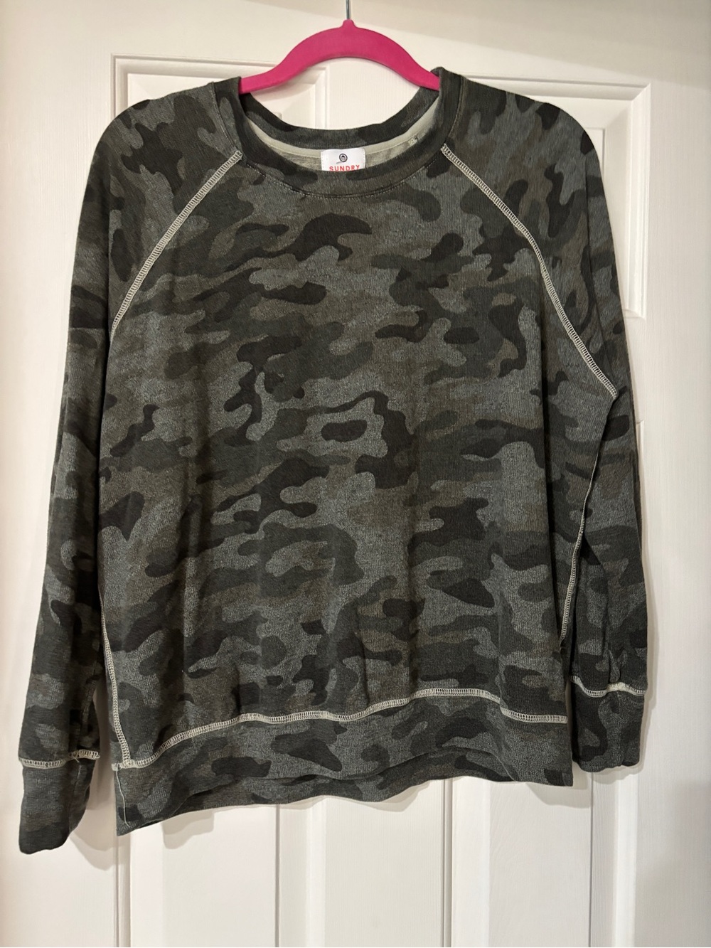 Sundry Camo Pullover Sweatshirt Gray Green - 3 (equivalent to a large)